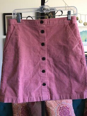 J CREW size 4 Coral Pink Stretch Corduroy Faux Button Front Skirt #BA838